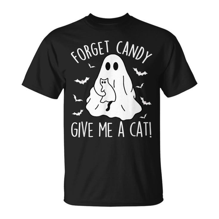 Boo Ghost Black Cat Forget Candy Give Me Cat Halloween T-Shirt