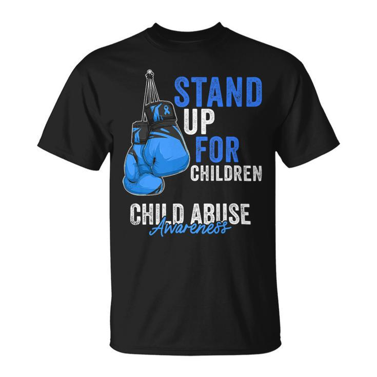 Funny Boxing Child Abuse Prevention Awareness Boxing Gloves Blue Ribbon Unisex T-Shirt