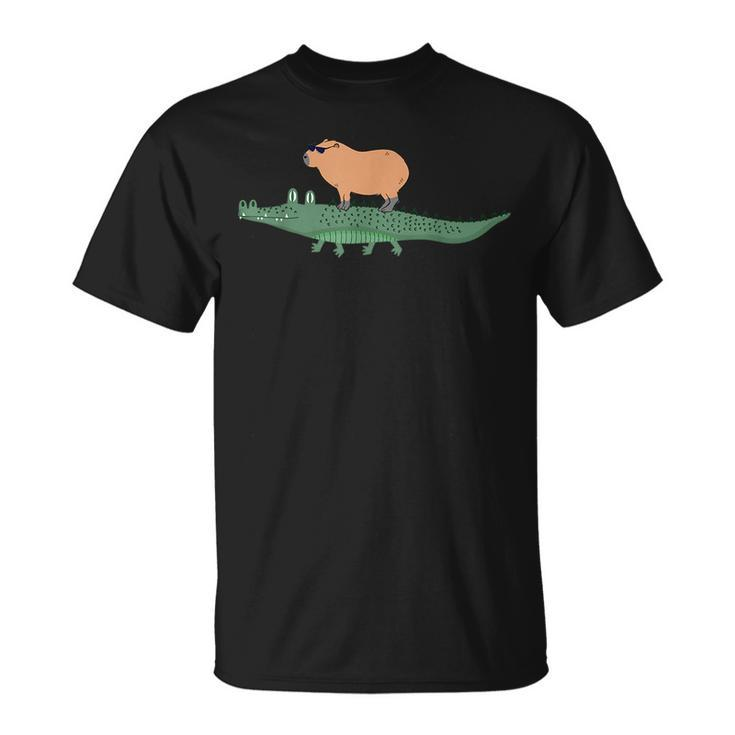 Funny Capybara Riding On A Crocodile  Unisex T-Shirt