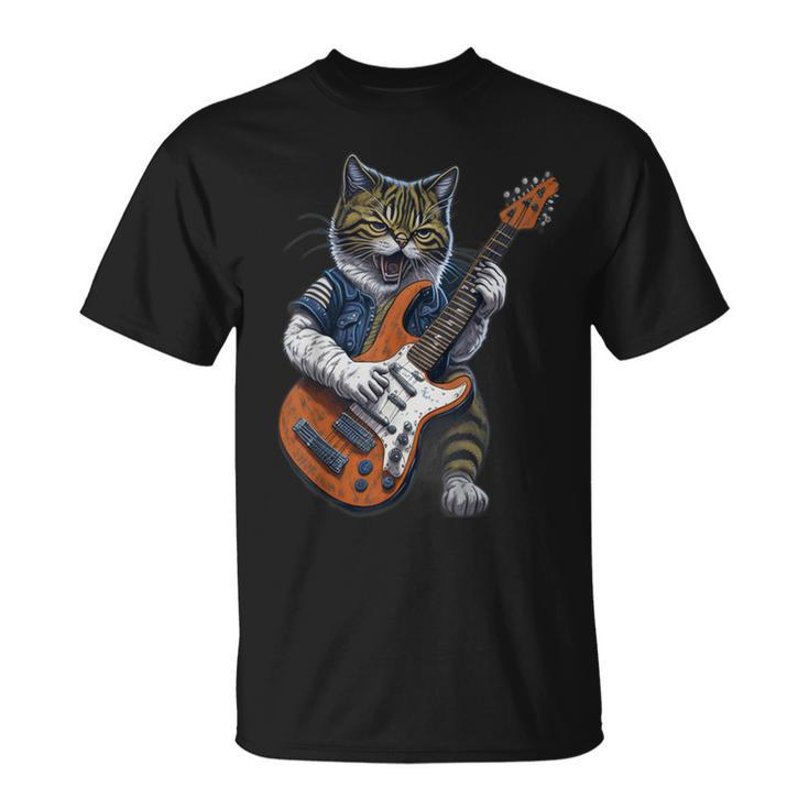 Cat Playing A Guitar Cats Lover T-Shirt