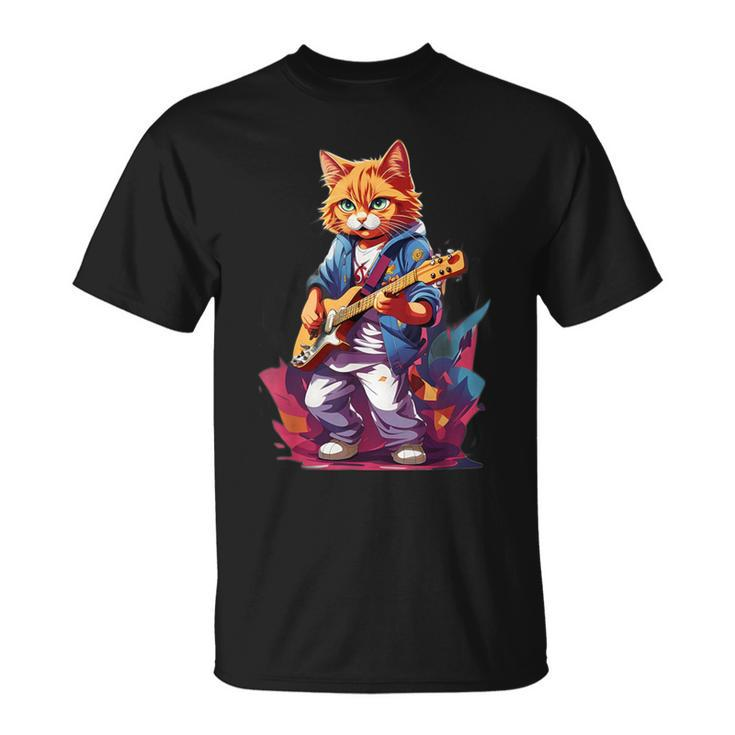 Cat Playing Guitar Cat Lover Graphic Cats Kitten Lover T-Shirt