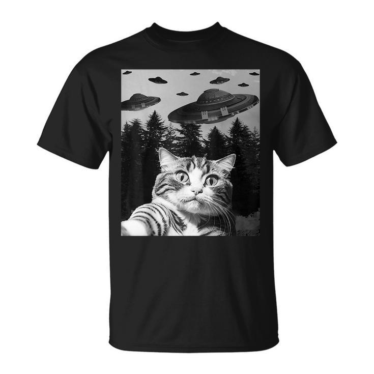 Funny Cat Selfie With Ufos  Alien Ufo Funny Cat Lover  Unisex T-Shirt