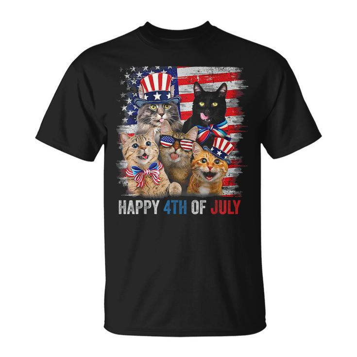 Funny Cats Happy 4Th Of July American Us Flag 4Th Of July Unisex T-Shirt