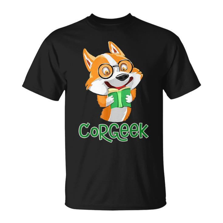 Funny Corgeek Corgi Geek Dog Pun Bookworm Bookish Humor Nerd  Unisex T-Shirt
