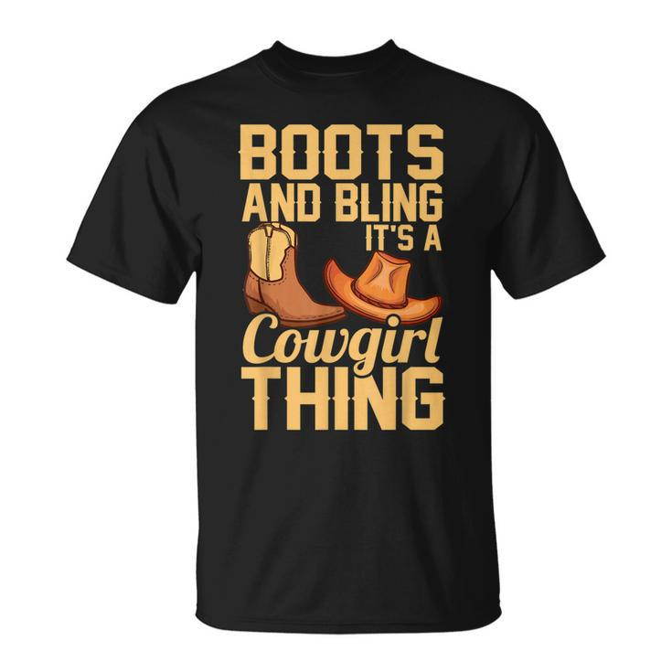 Funny Cowgirl Gift For Girls Women Cool Rodeo Boots Bling Unisex T-Shirt