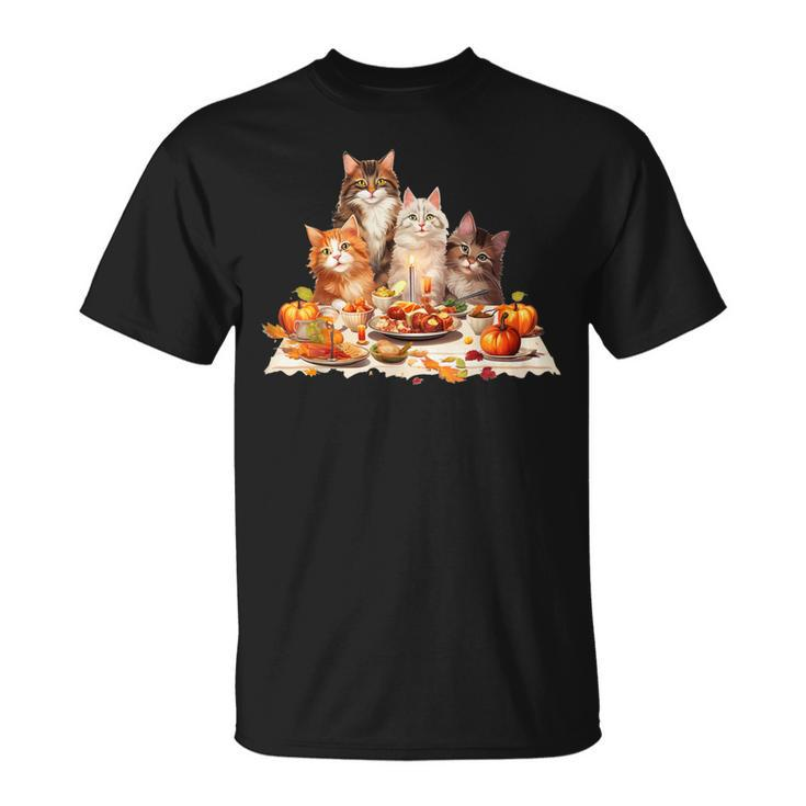 Cute Cat Lover Celebrating Thanksgiving Autumn Dinner T-Shirt