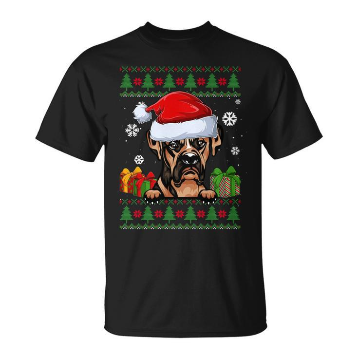 Dog Lovers Boxer Santa Hat Ugly Christmas Sweater T-Shirt