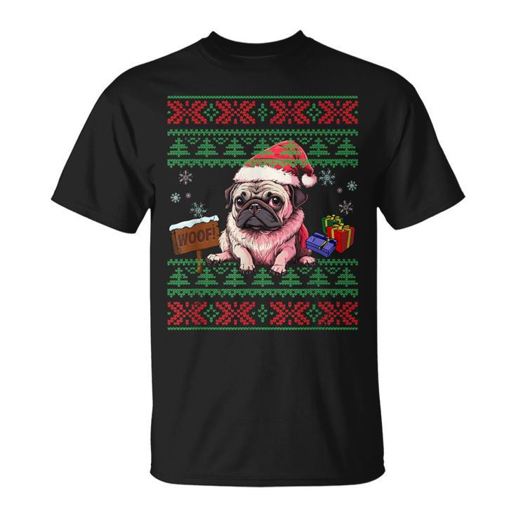 Dog Lovers Cute Pug Santa Hat Ugly Christmas Sweater T-Shirt