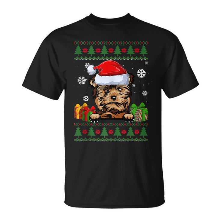 Dog Lovers Yorkie Santa Hat Ugly Christmas Sweater T-Shirt