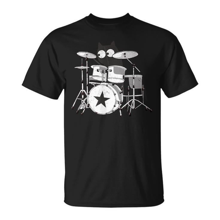 Drummer Cat Playing In Band Kitty Punk Rockstar Kitten T-Shirt