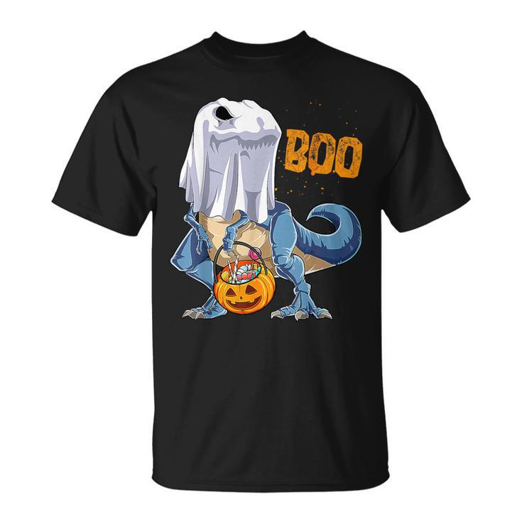 Ghost Dinosaur T Rex Boo Halloween Pumpkin Boys T-Shirt