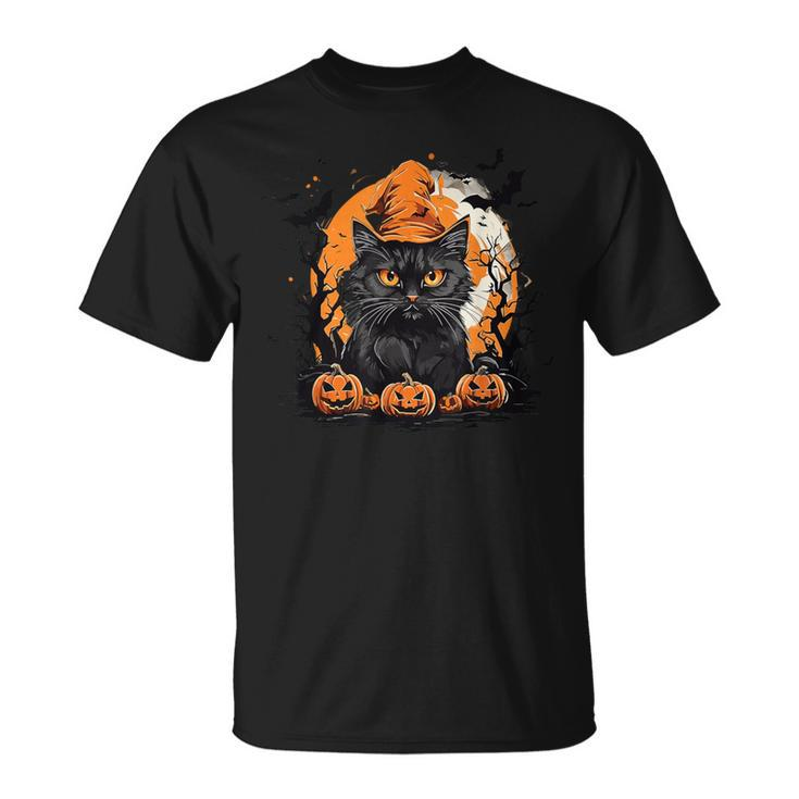 Halloween Cat Costume Pumpkin Cat Black Cat Halloween T-Shirt