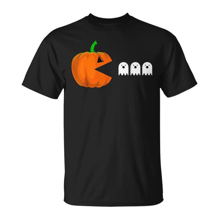 Halloween Pumpkin Eating Ghost Gamer Humor Novelty T-Shirt