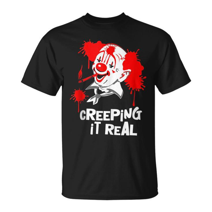 Funny Halloween Scary Clown Halloween Creeping Real Costume  Unisex T-Shirt