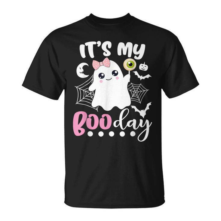 Its My Boo Day Cute Halloween Birthday Ghost Pink Bow T-Shirt