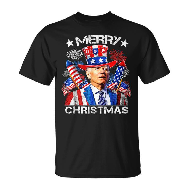 Funny Joe Biden Merry Christmas 4Th Of July Firework Usa Unisex T-Shirt