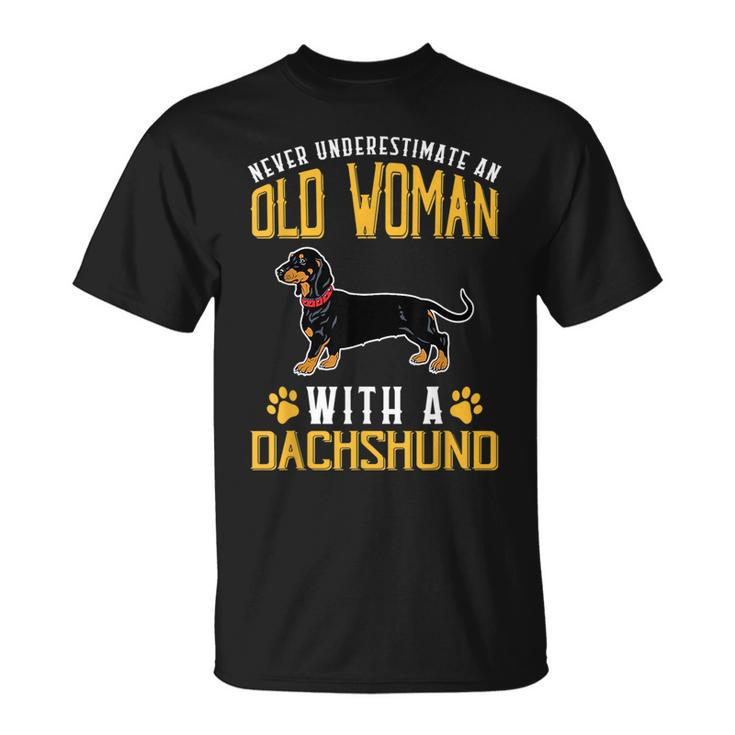 Funny Never Underestimate An Old Woman With A Dachshund Cute Unisex T-Shirt