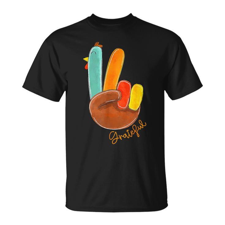 Peace Sign Turkey Hand Cool Thanksgiving Hippie Men T-Shirt