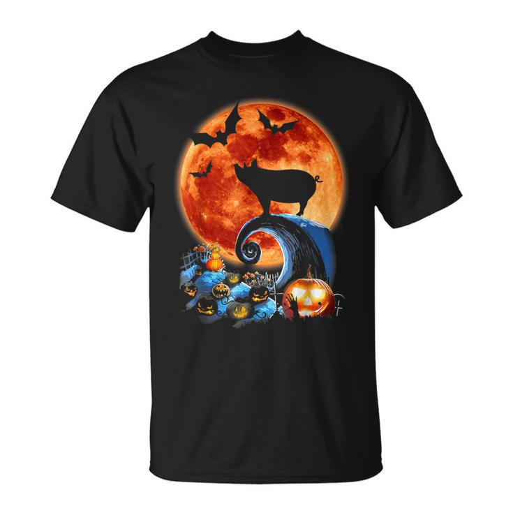 Pig And Moon Halloween Costume Silhouette T-Shirt