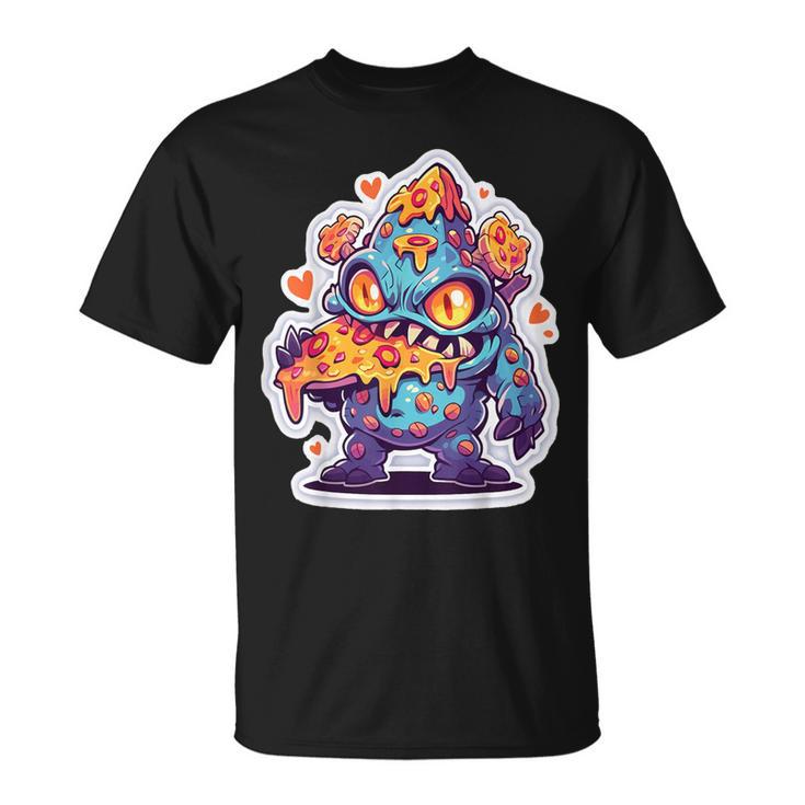 Pizza Monster Cute Cartoon Comic Halloween Retro Anime T-Shirt