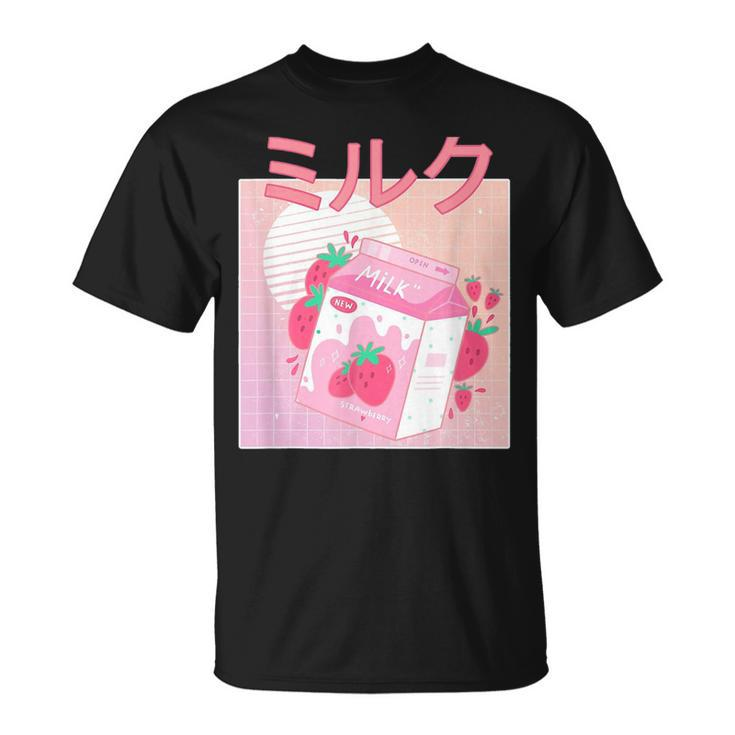 Funny Retro 90S Japanese Kawaii Strawberry Milk Shake Carton 90S Vintage Designs Funny Gifts Unisex T-Shirt