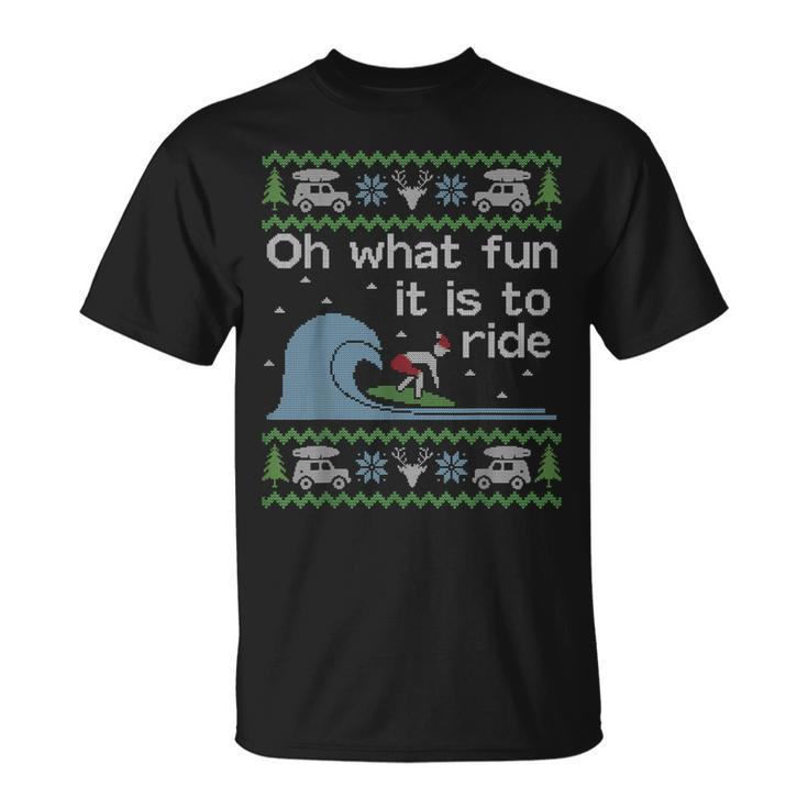 Ugly Sweater Christmas Surfing Surfer Surf Board T-Shirt