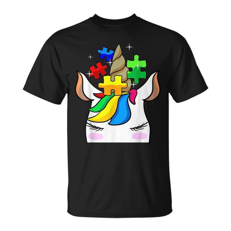 Funny Unicorn Autism Awareness Puzzle Pieces Gift Girls Kids Unicorn Funny Gifts Unisex T-Shirt