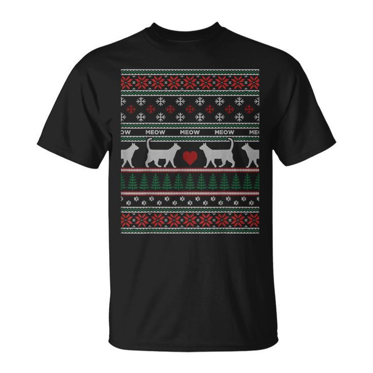 Xmas Kitty Ugly Christmas Sweater Style Cat Lover T-Shirt