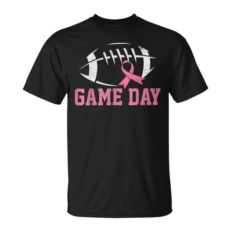 Game Day Pink Ribbon Football Breast Cancer Awareness T-Shirt