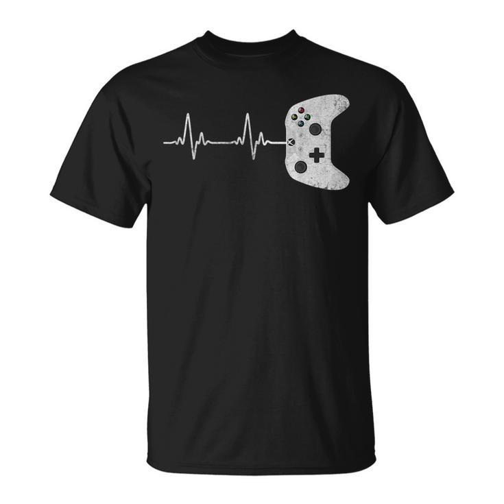 Gamer Heartbeat Funny Vintage Game Controller Unisex T-Shirt