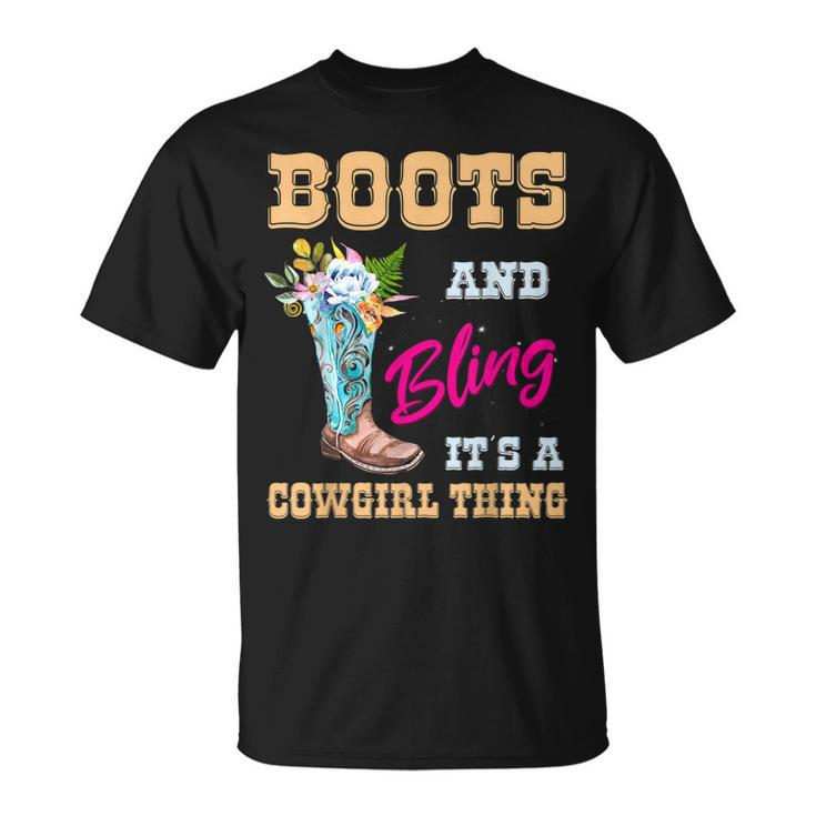 Girls Boots Bling Its A Cowgirl Thing Cute Cowgirl W Flower Unisex T-Shirt