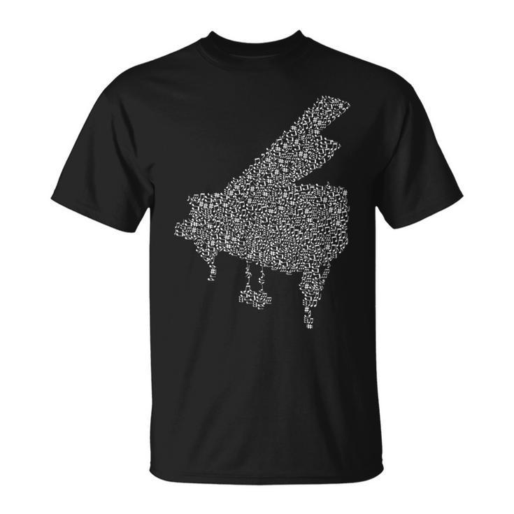Grand Piano Silhouette Made From Music Notes Piano Funny Gifts Unisex T-Shirt