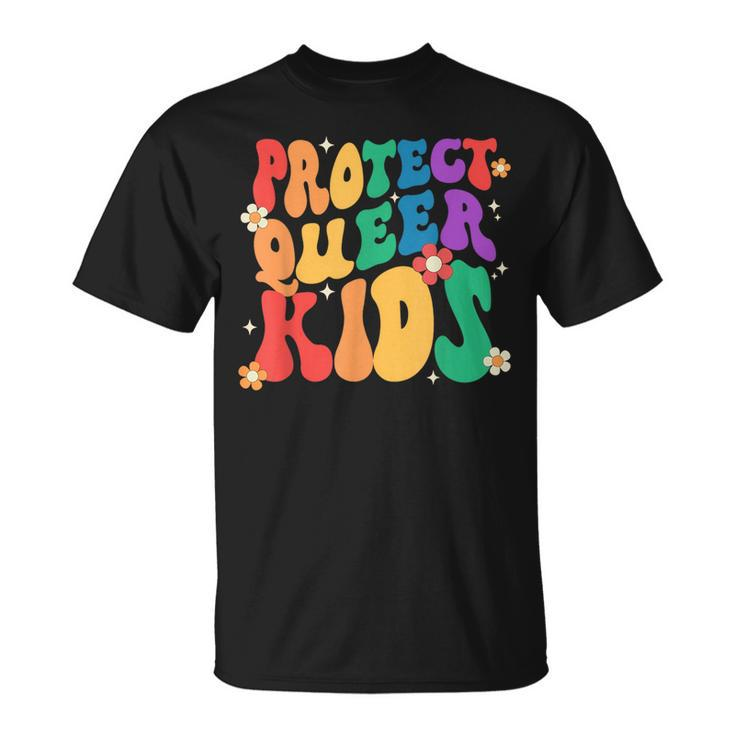 Groovy Heart Shape Protect Queer Kids Lgbt Pride Month Ally  Unisex T-Shirt