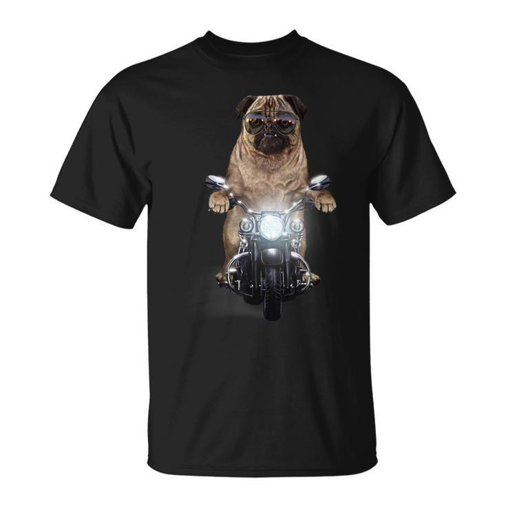 Grumpy Pug In Aviator Sunglass Riding Motorcycle Dog Unisex T-Shirt