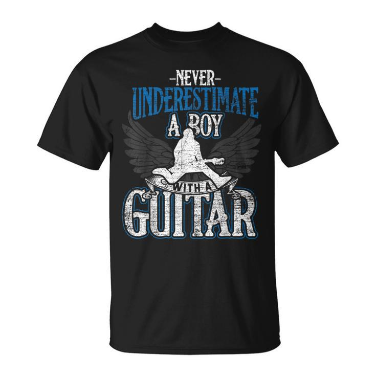 Guitarist Men Boys Never Underestimate A Boy With A Guitar Guitar Funny Gifts Unisex T-Shirt