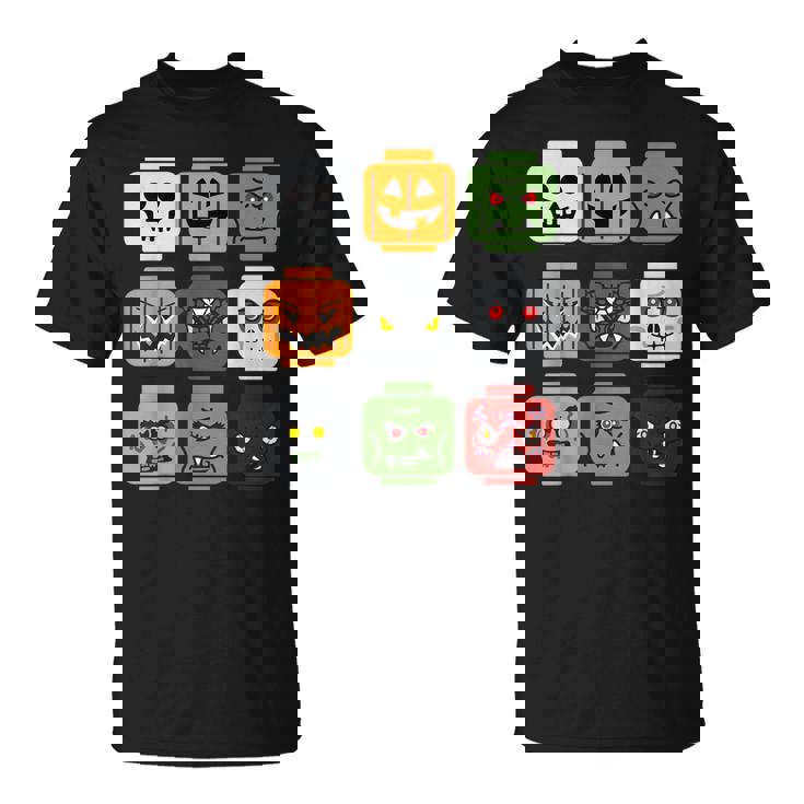 Halloween Building Brick Head Pumpkin Ghost Zombie Friends T-Shirt