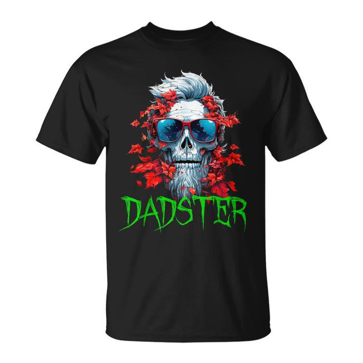 Halloween Dadster Skeleton With Red Sunglasses Dad Skull T-Shirt
