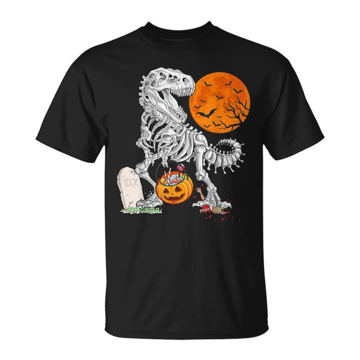 Halloween Dinosaur Skeleton T Rex Scary Pumpkin Moon Costume T-Shirt