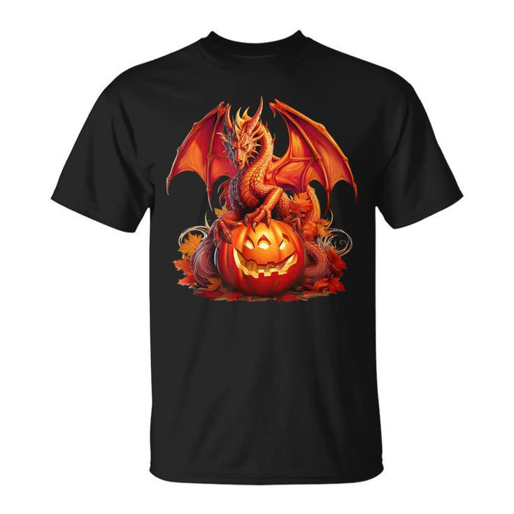 Halloween Dragon Guardian Of The Pumpkin Autumn Silhouette T-Shirt