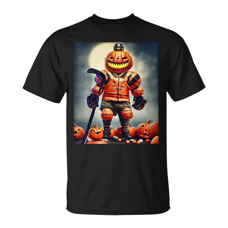 Halloween Hockey Season Pumpkin Player T-Shirt