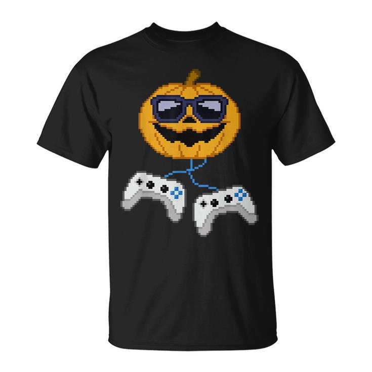 Halloween Jack O Lantern Pixelated Gaming Gamer Boys T-Shirt