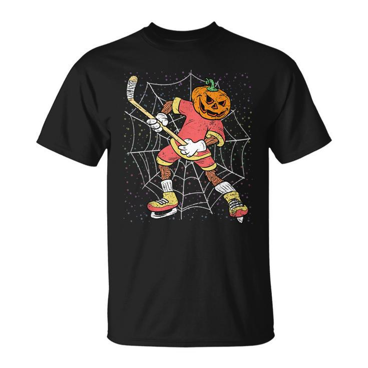 Halloween Pumpkin Scary Ice Hockey Sport Costume Skater T-Shirt