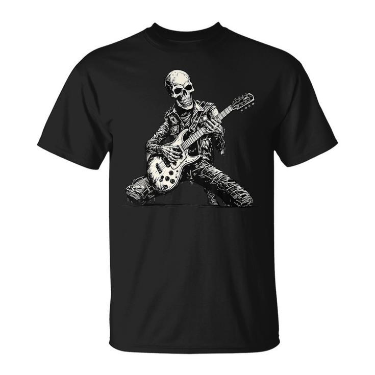 Halloween Skeleton Playing Guitar Rock And Roll Skull T-Shirt