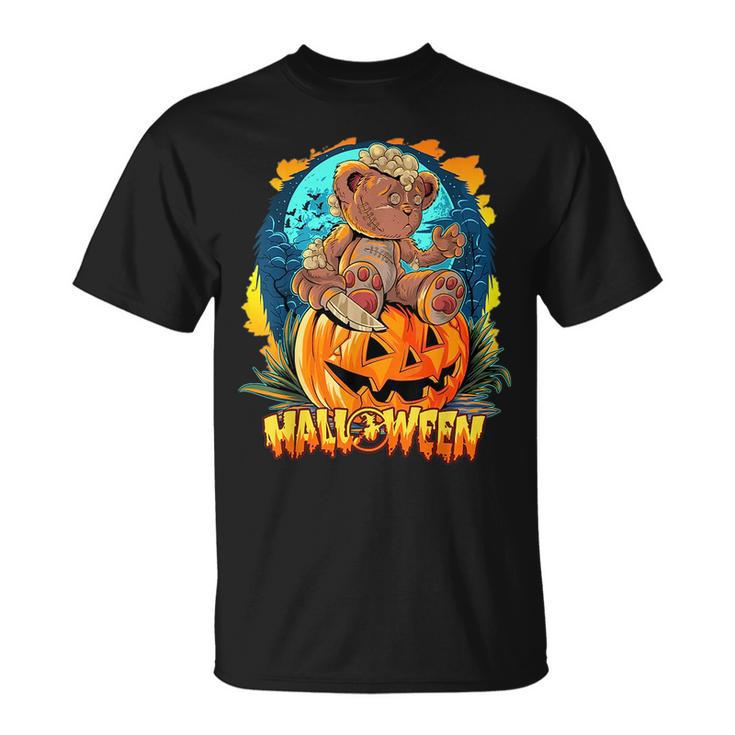 Halloween Special Scary Teddy Bear On Top Of Pumpkin   Unisex T-Shirt