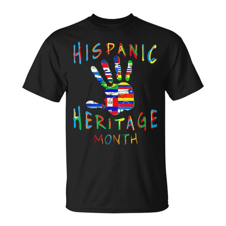 Hand National Hispanic Heritage Month All Countries Flag T-Shirt