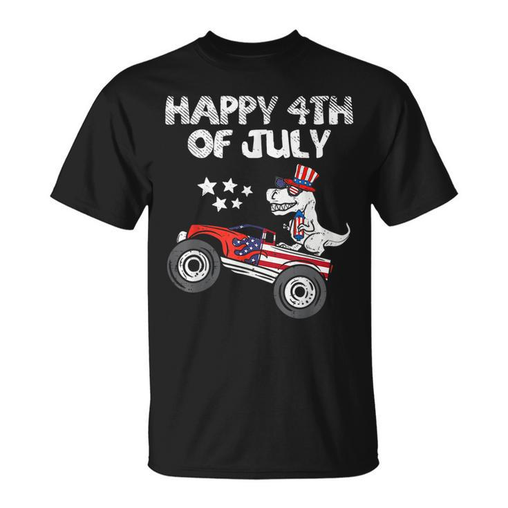 Happy 4Th Of July Dinosaur Monster Truck Toddler Boys Kids Unisex T-Shirt