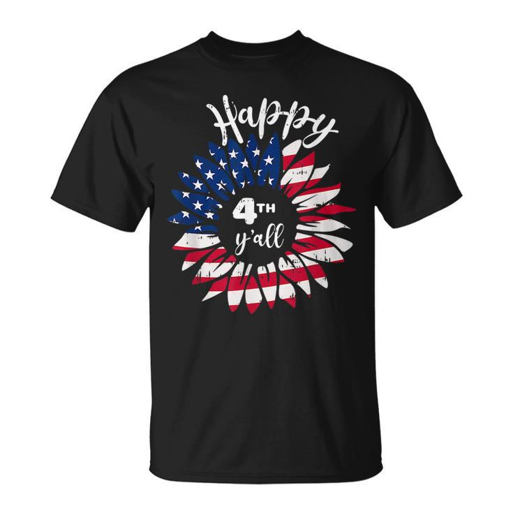 Happy 4Th Of July Vintage Sunflower American Flag Patriotic  Patriotic Funny Gifts Unisex T-Shirt
