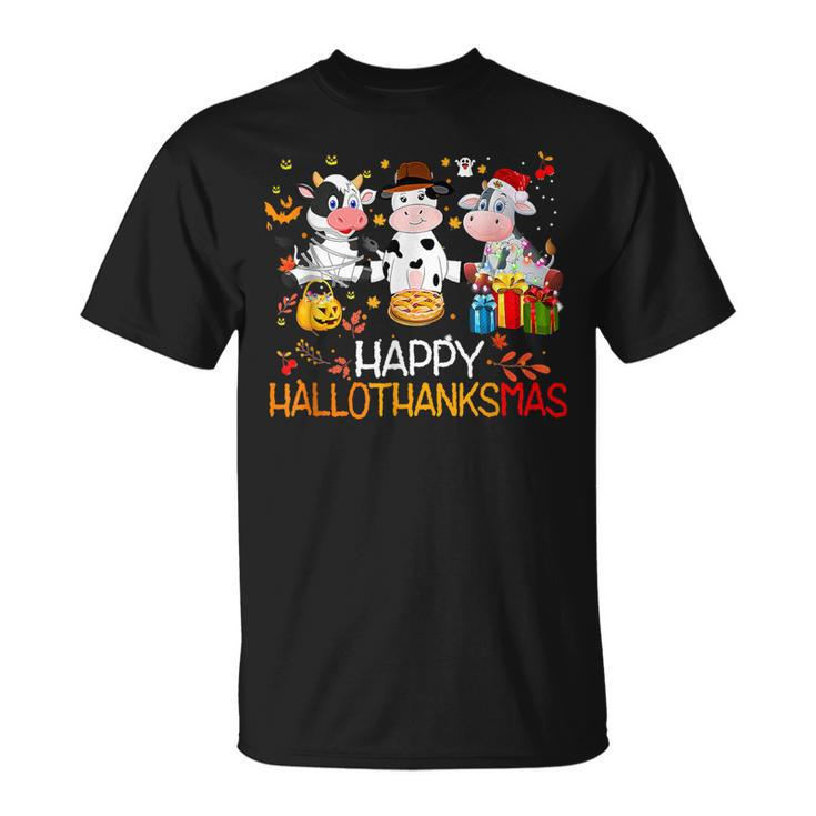 Happy Hallothanksmas Santa Cow Halloween Thanksgiving T-Shirt