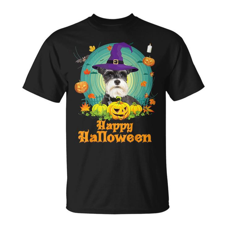 Happy Halloween Schnauzer Dog Pumpkin Witch Ghost Cute Scary T-Shirt