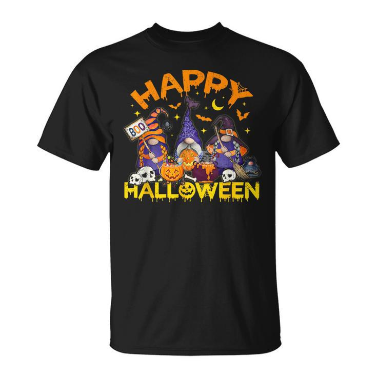 Happy Halloween Three Gnomes Skeleton Zombie Trick Or Treat T-Shirt